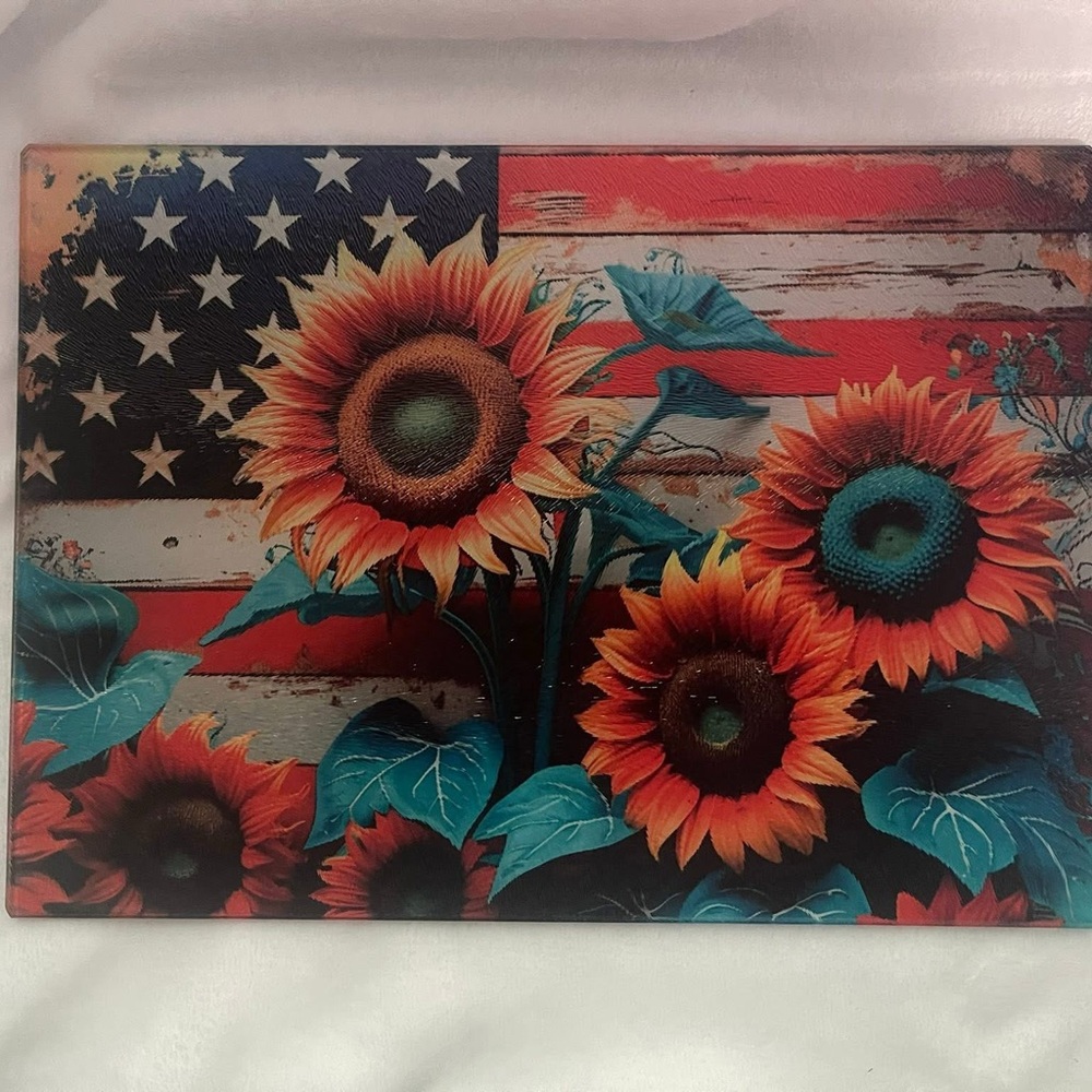 Sunflower and American Flag Canvas Art